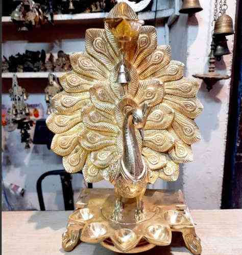 Brass Diya with Dancing Peacock