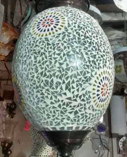 White Glass and Brass Mosaic Hanging Light
