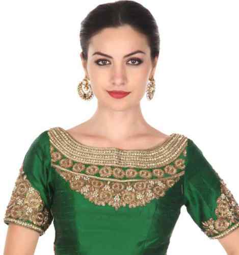 Green Blouse with Embellished Neckline