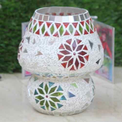 Handcrafted White Glass Mosaic Table Lamp