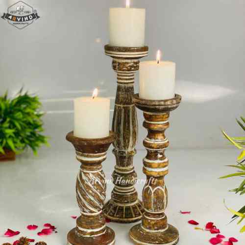 Wooden Candle Holder - Set of 3