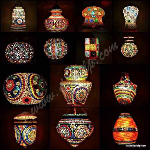 Handmade Glass Mosaic Hanging Lamp