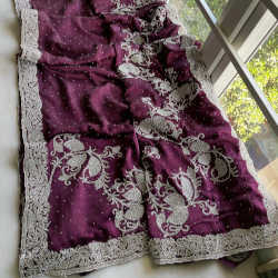 Embroidered Satin Saree