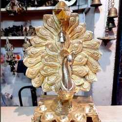 Brass Diya with Dancing Peacock