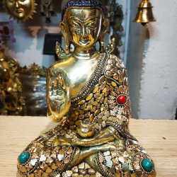 Brass Buddha Statue with Leafwork