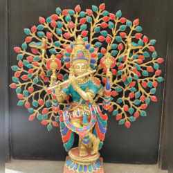 Pure Brass Krishna with Tree