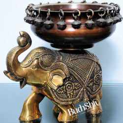 Brass Urli on Engraved Elephant