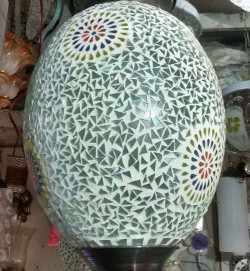 White Glass and Brass Mosaic Hanging Light