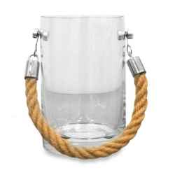 Glass Candle Holder with Rope Handle