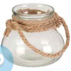 Round Glass Candle Holder with Rope Handle