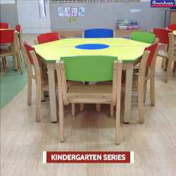 Kindergarten Furniture Wooden Group Table and Chairs