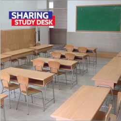 Wooden and SS School Dual Desk and Chairs in 