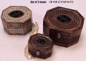 Set of 3 Wooden Boxes in 
