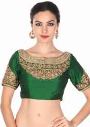 Green Blouse with Embellished Neckline