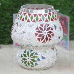 Handcrafted White Glass Mosaic Table Lamp in 
