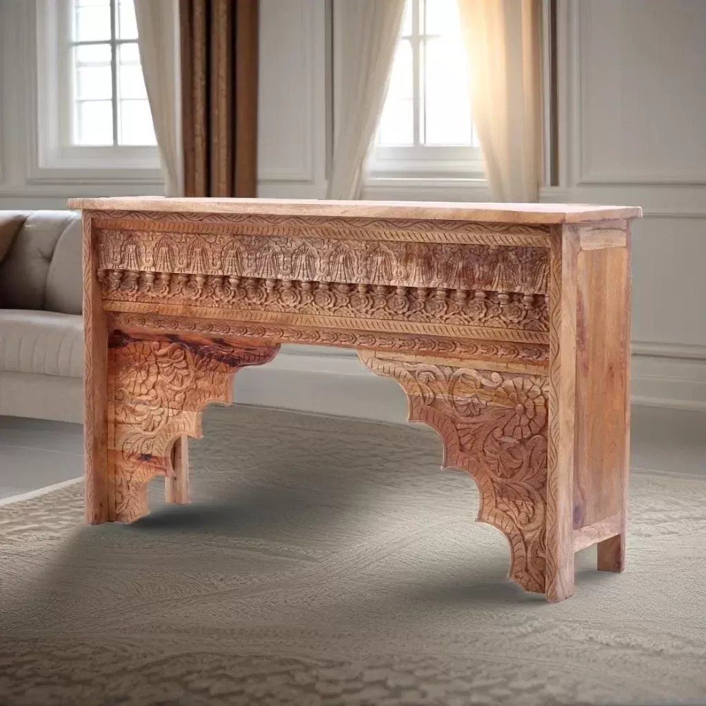 Arch Shape Carved Solid Wood Console Table