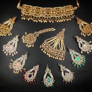 Kundan Jewellery with Necklace, Earrings, Tikka Passa