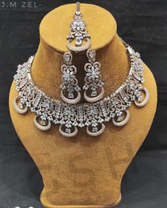 American Diamond Set with Earrings, Maang Tikka