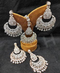 American Diamond Earrings & Maang Tikka