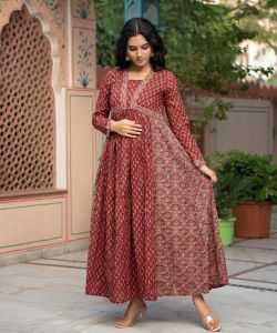 Red Anarkali Cotton Gown