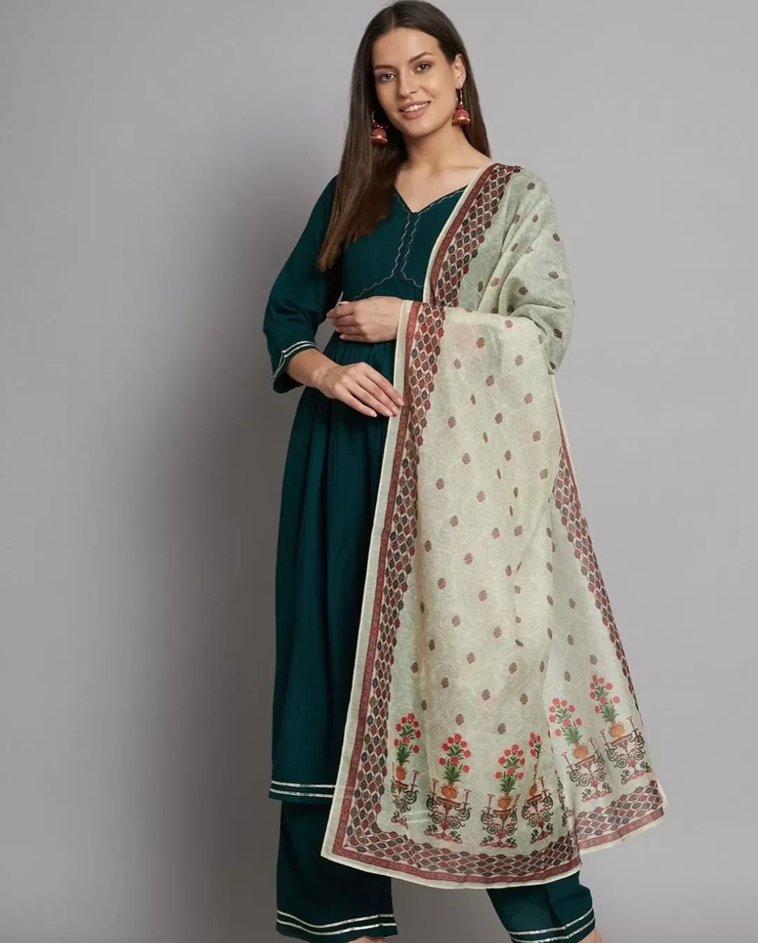 Cotton 60x60 Straight 3 Piece Ladies Suit Set