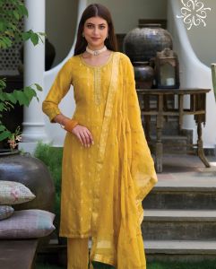 Yellow Jacquard Silk Salwar Suit